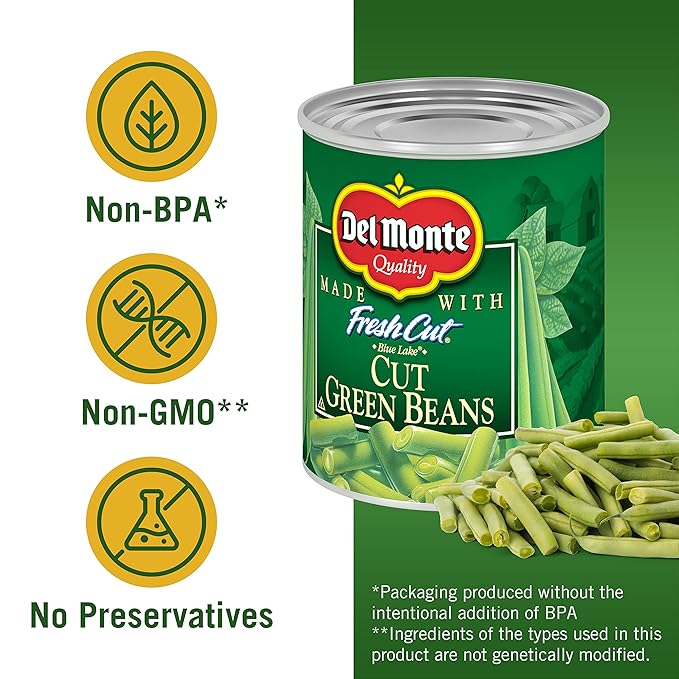 DEL MONTE BLUE LAKE Cut Green Beans, Canned Vegetables, 12 Pack, 8 oz Can