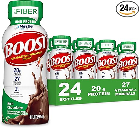 BOOST High Protein with Fiber Ready to Drink Complete Nutritional Drink, Rich Chocolate, 8 fl oz Bottle, 24 Pack