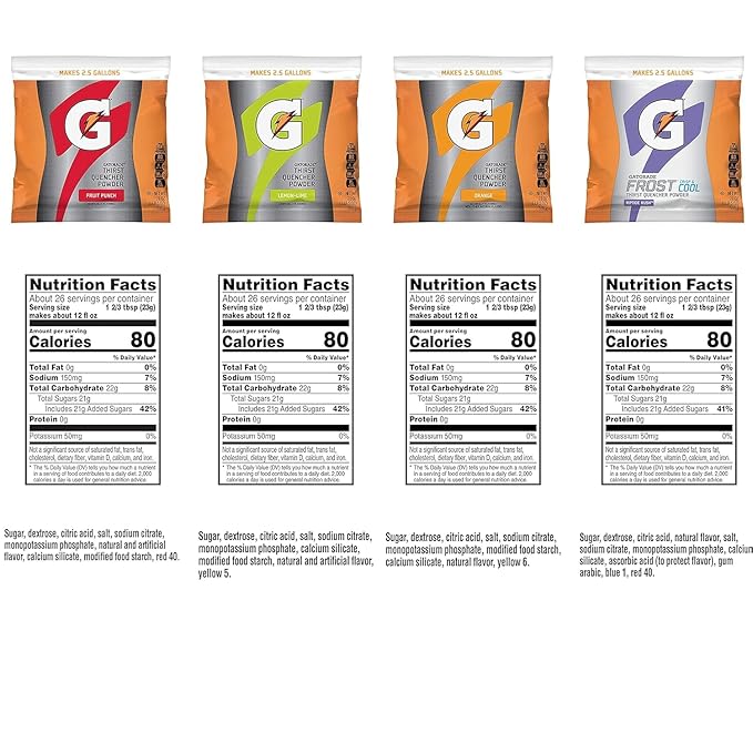 Gatorade Thirst Quencher Powder, 4 Flavor Variety Pack, 21oz Pouches (Pack of 32)