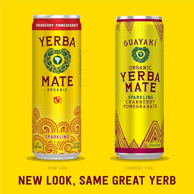 Yerba MateOrganic Sparkling Yerba Mate, Cranberry Pomegranate, 80mg Natural Plant Based Caffeine, Smooth Energy & Focus, Carbonated, 12 Oz (Pack of 12) (Packaging May Vary)