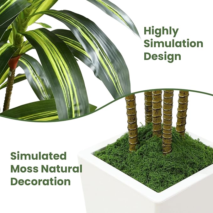 Alupssuc Artificial Dracaena Fake Tree 5FT, White High Pot Artificial Plants Indoor&Outdoor, Fake Plants for Office/Home/Living Room Potted Decoration, 5ft