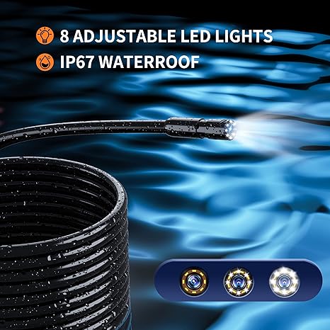 Endoscope Camera with Light, Borescope Camera with 4.3" IPS Screen, 1080P HD with 8 LED Lights, 16.4FT Semi-Rigid Cord, IP67 Waterproof Endoscope for Sewer, Cool Gadgets&Tools for Men