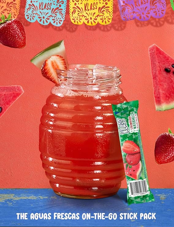 Klass Aguas Frescas Powdered Drink Mix | 44 Sugar Free Powder Packets | Flavors - Cucumber Limeade Pineapple Tangerine Strawberry Watermelon & Hibiscus Berries - Water Enhancer To Go!