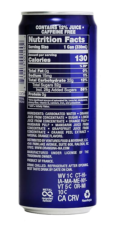 Orangina - Citrus Sparkling Juice Beverage - Light Pulp - Original Imported European French Recipe - No Artificial Ingredients - (Pack of 24) (11.2 oz Can)
