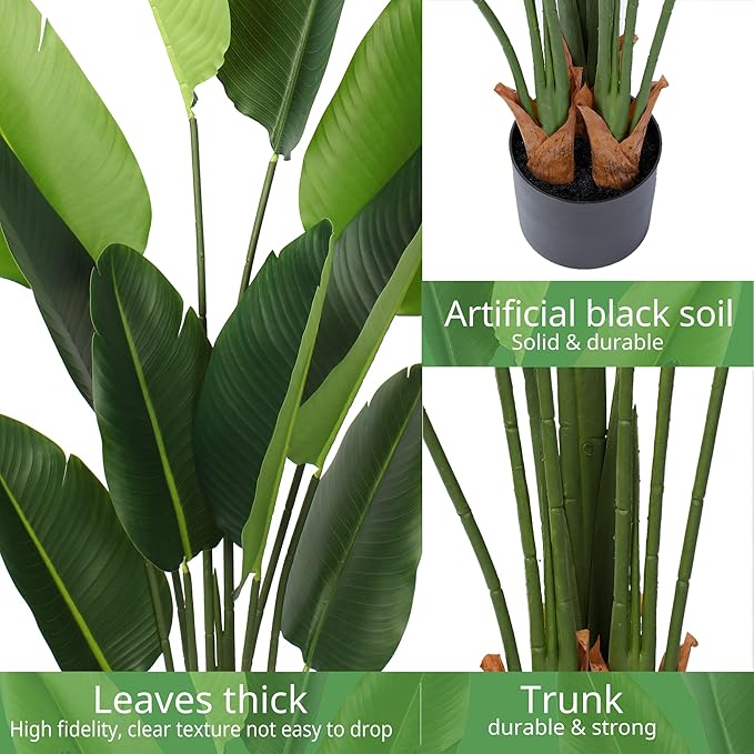 Artificial Bird of Paradise Plant 5 Ft Tall Fake Banana Leaf Plant for Indoors and Outdoors,Faux Palm Tree with Plastic Pot for Office and Home Decor,L160