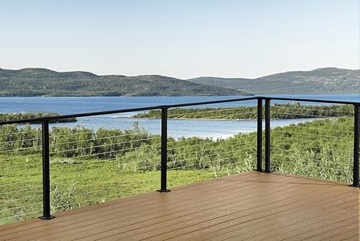 Steel Cable Railing System for Deck Handrails: DIY Complete Kit: Pre-drilled Base Mount Steel Posts, Wire Rope, Tools, Hardware Kit Included (32 ft, Black 42 Inch)