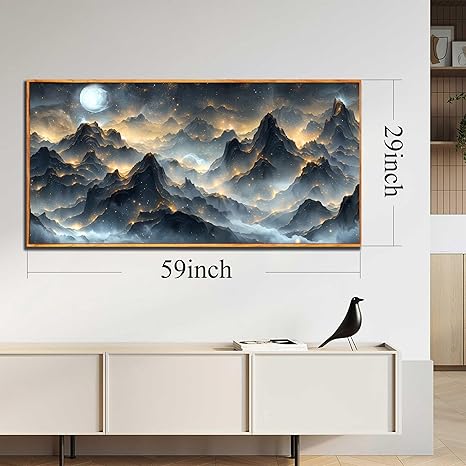 Large Wall Art Landscape Wall Paintings for Living Room Mountain Artwork Black Art 29"x 59" Nature Wall Decor Bird Posters for Home Office