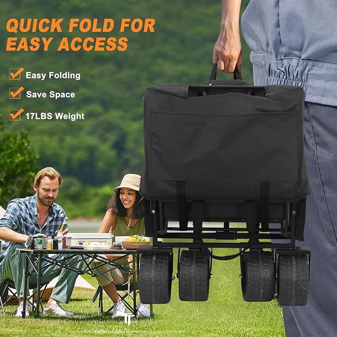 Nice C Collapsible Wagons Carts Foldable, Push Wagon, Stroller Wagons, Wagon with Canopy, Grocery Cart on Wheels, 42.5'' L Up to 440LBS, All-Terrain Wheels with Handle&Push Bar (Stroller, Black)