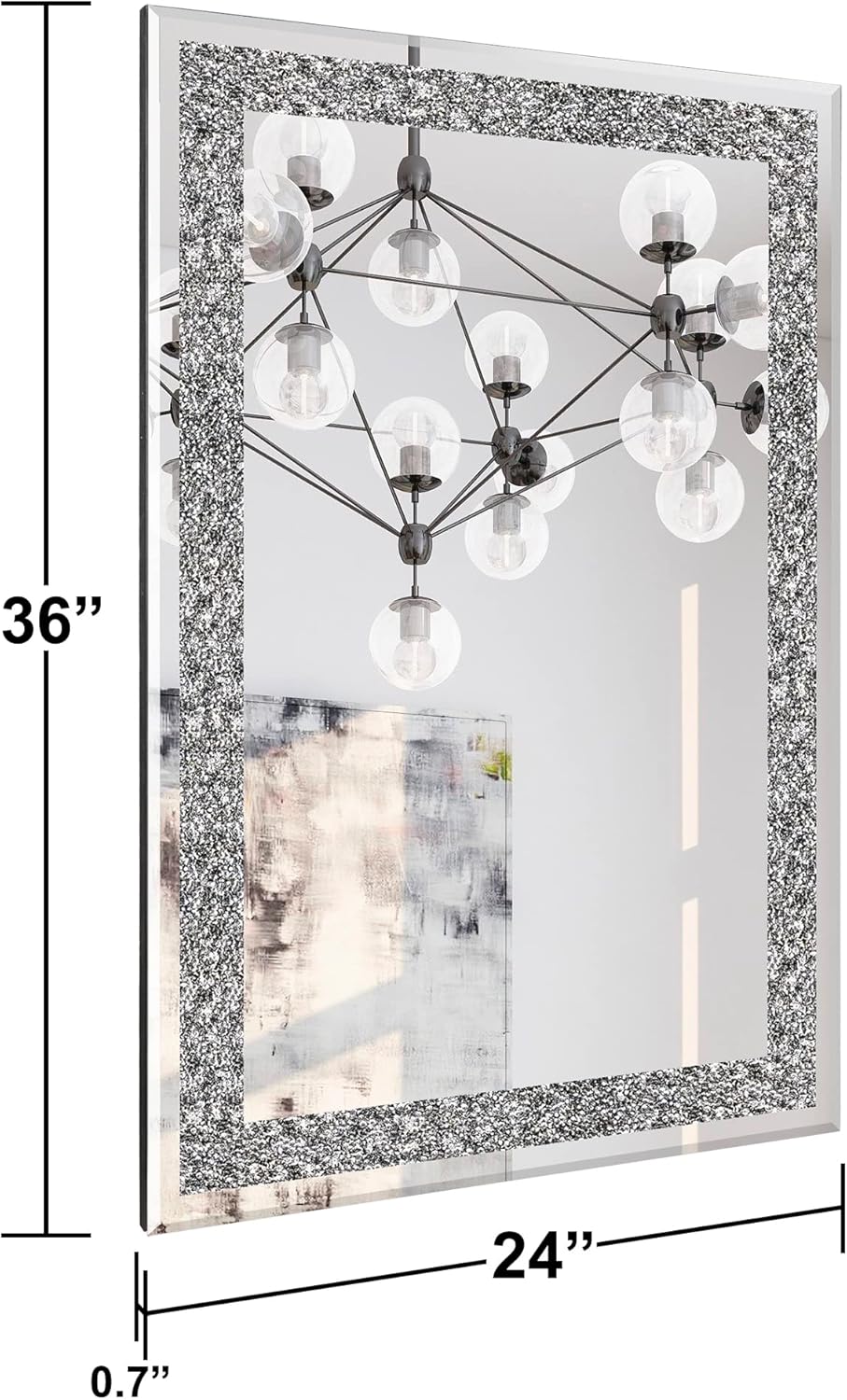 Ruomeng Wall Mirror Rectangular Crystal Crush Diamond Mirror for Home Decoration Accent Mirror for Bathroom, Entryway and Bedroom, 24" x 36"