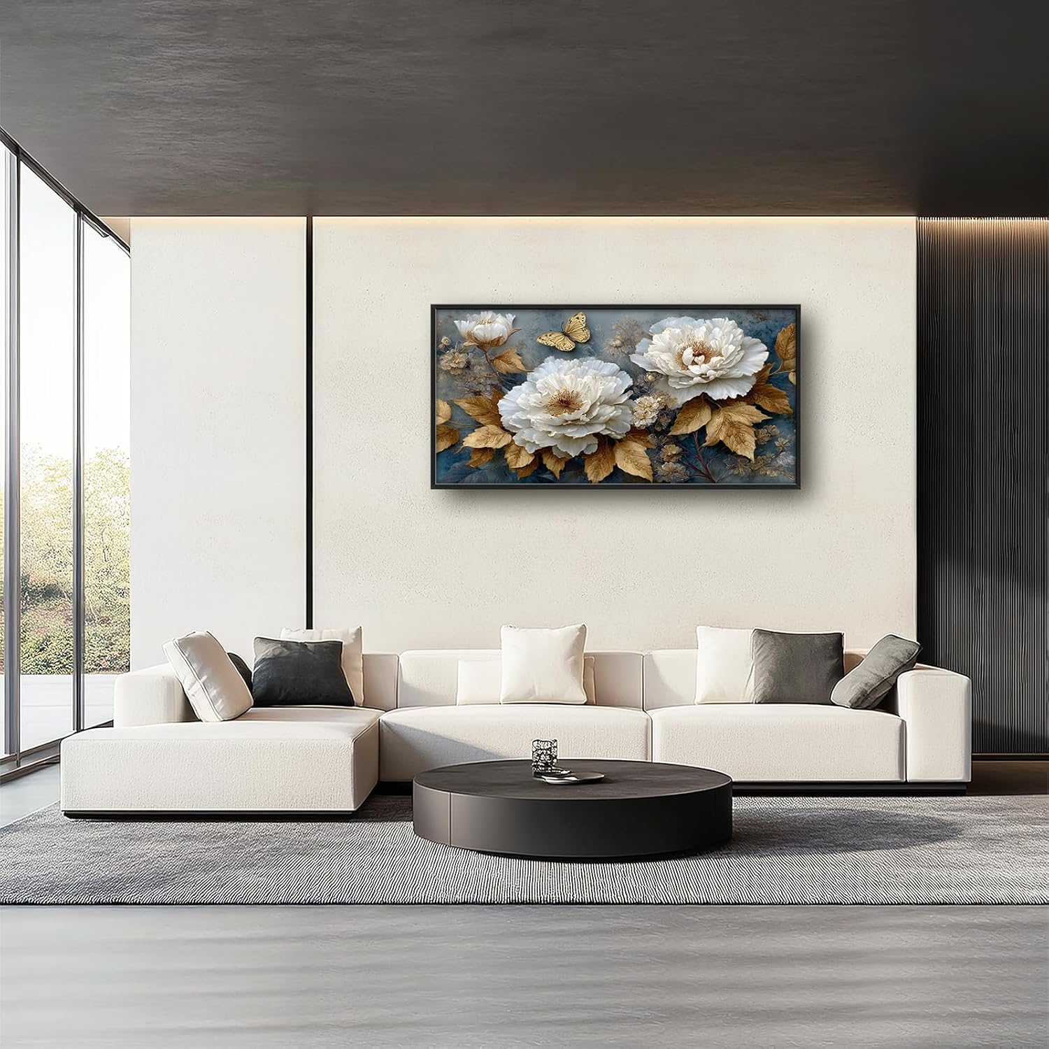 Lunavix Large Wall Art for Living Room Big Peony Flower Canvas Pictures Wall Decor White Flower Painting Print Artwork Decorations for Dining Room Office Bedroom Gifts for Woman 30" X 60"