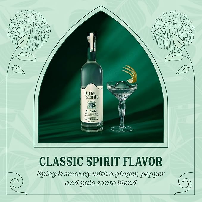 Little Saints St. Ember Non-Alcoholic Spirit (2 Pack) - Mezcal-Inspired NA Alternative - Zero Proof, Sugar Free Cocktail Mixer - Lion's Mane Mushroom & Palo Santo Boost Creativity, Adaptogens, 750 ml