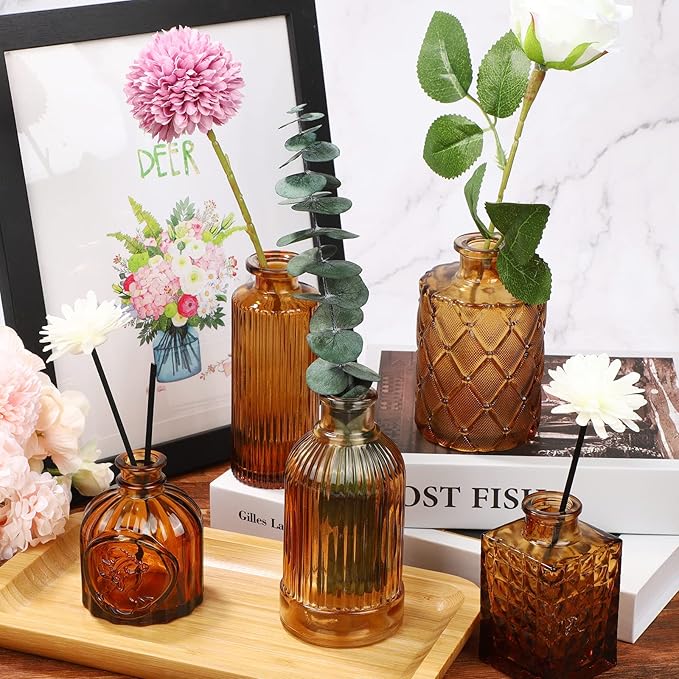 Bud Vase Set of 30 in Bulk Amber Glass Bud Vase 30 Pack Bud Vases for Centerpieces Vintage Amber Mini Flower Vases for Home Centerpieces Wedding Decorations