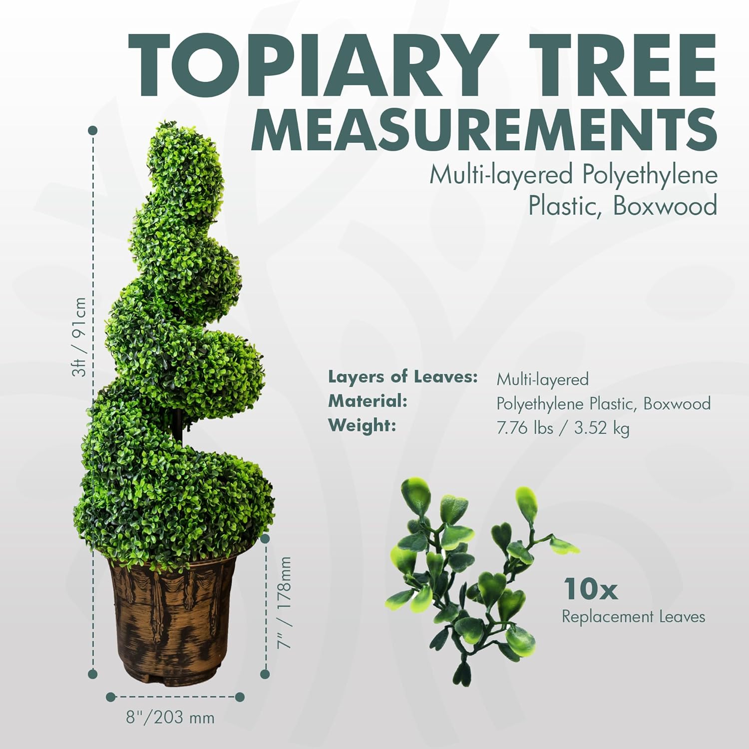 2-Pack Faux Boxwood Spiral Topiary Trees - 3ft Tall - Planter Included - Artificial Plants for Indoors or Outdoors - Realistic Dense Green Leaves with UV and Weather Protection