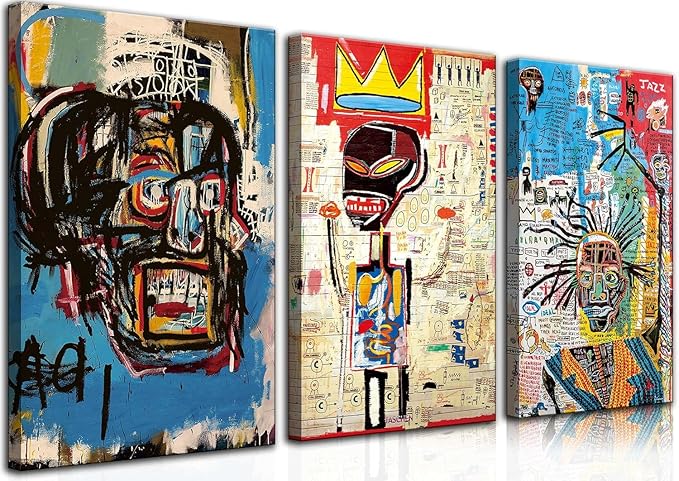 3 Pcs of Street Art Blue Graffiti Wall Decor Print Modern Artist Aesthetics Canvas Paintings Artwork Abstract Picture Poster Man Cave Living Room Bedroom Bathroom Office Home Decorations Ready To Hang