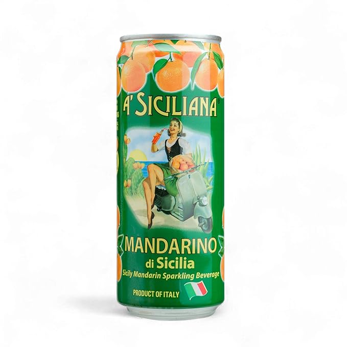 A' Siciliana Sicilian Sparkling Beverage - Refreshing and Delicious Italian Soda made with Sicilian Mandarin - Authentic Imported Italian Beverage - Mandarino Soda 24 Pack of 11.15 fl oz Cans