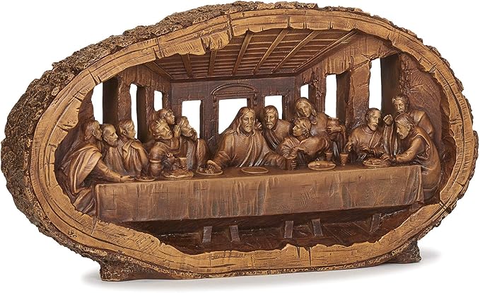 Joseph's Studio by Roman - 14.5” Wide Last Supper Figurine, Carved Wood-Look Resin Tabletop Decoration, Religious Christian Home Décor