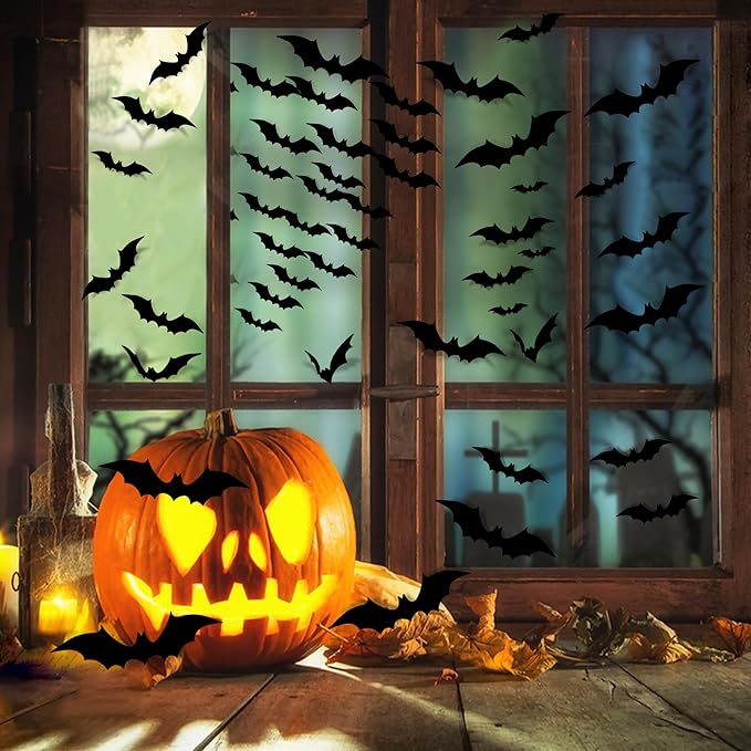 Halloween Party Supplies Hallween Decorations Bats Wall Decor 140PCS Realistic PVC 3D Black Scary Bat Sticker for Creepy Home Decor Halloween Party Decorations DIY Wall Decal Bathroom Indoor Halloween Decor