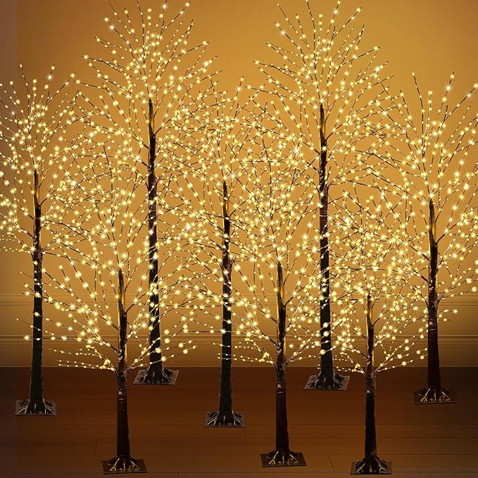 Baquler 8 Pack Lighted Birch Tree - Halloween LED Light Brown Birch Tree Decoration for Christmas Holiday Fall Winter Party Decor, Indoor & Outdoor (4 5 6 8 ft)