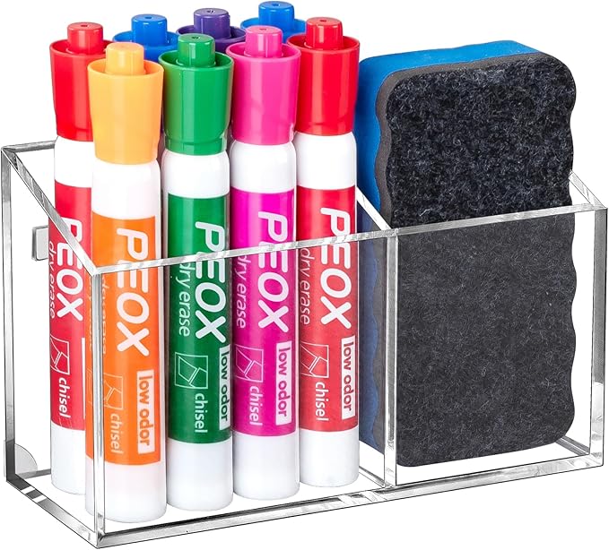 BEYGORM Dry Erase Marker Holder Non-slip Acrylic Magnet Pen Holder for Whiteboard Fridge Refrigerator Work Desk
