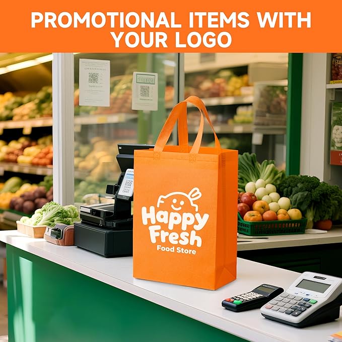 METAPRINT 100 Pcs Custom Non-woven Bags with Handle, Custom Tote Bags Bulk, Personalized Reusable Grocery Bags, Shopping Bags, Customized Promotional Item Totes for Business Activities, Store