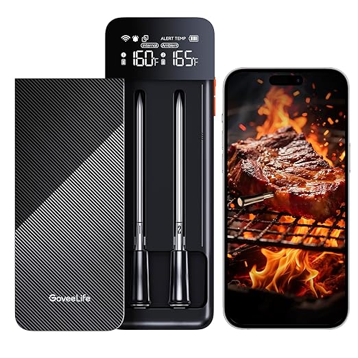 GoveeLife Bluetooth Wireless Meat Thermometer with Standalone Digital Base, WiFi Unlimited Range, ±1.8℉ Accuracy, IP68 Waterproof Real Time Monitoring 2 Probes for Kitchen, BBQ, Grill, Oven, Smoker