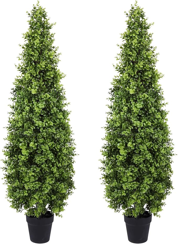 4FT Artificial Boxwood Topiary Tree Fake Topiary Potted Plants for Home Office Garden Indoor Outdoor Decoration 48INCH(2PACK)