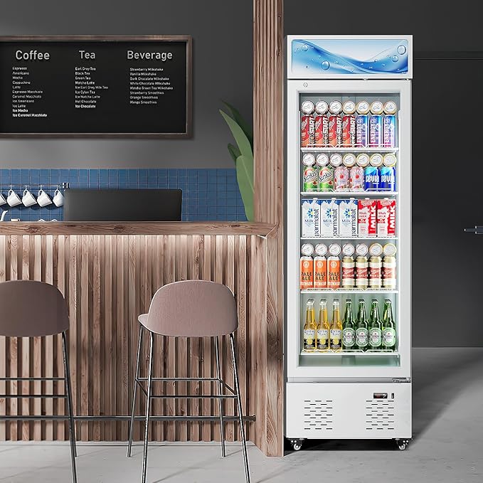 12 Cu.ft. Commercial Beverage Fridge Merchandiser Refrigerator Glass Door Upright Display Cooler with LED Light and Adjustable Shelves for Restaurant Grocery Stores Home, White