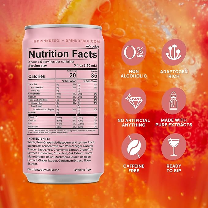 De Soi Variety Pack Mocktails NA Drinks 8 fl oz (12-pack) - Adaptogen Drink, Sparkling Drink with Calming Botanicals, Mocktail Drinks, Gluten Free, No Artificial Flavors