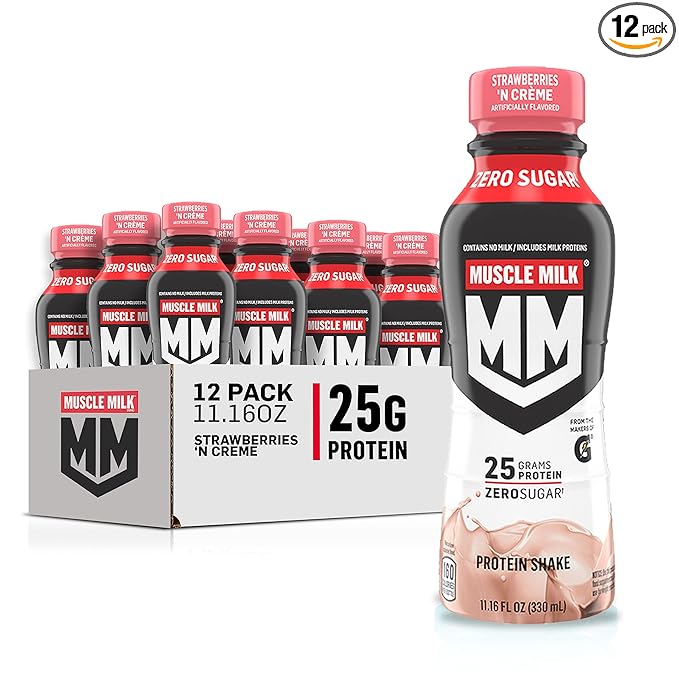 Muscle Milk Genuine Shake, Strawberry, 11.16 Fl Oz Bottles (Pack of 12)