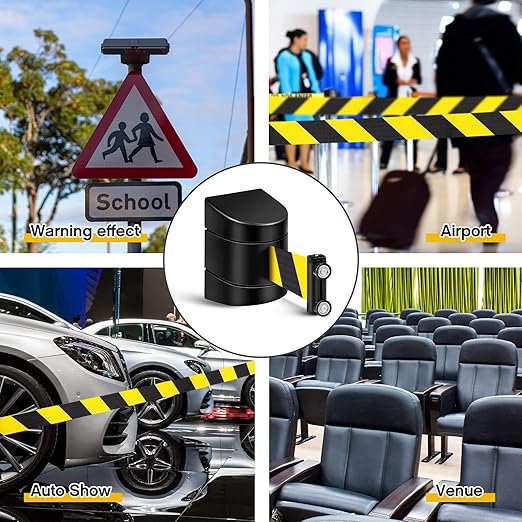 6 Pack 16.4 ft Magnetic Wall Mount Retractable Belt Magnetic Crowd Control Safety Retractable Wall Barrier with ABS Case, Safety Barrier for Grocery Retail Store (Yellow Black Rope)