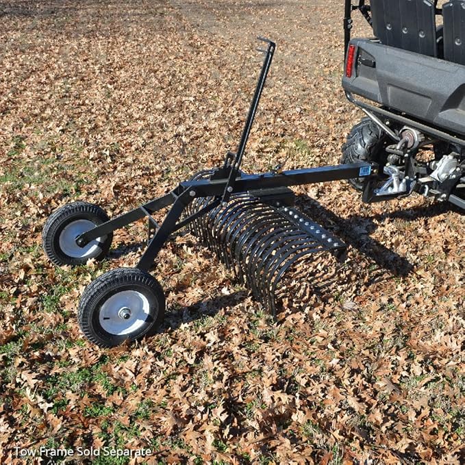 Titan Attachments 4' Landscape Rake Add-On Transformer Tow Frame, Bolt-On Rake, 24 Tines, Gardening Tool, Landscaper, and Grass Comb