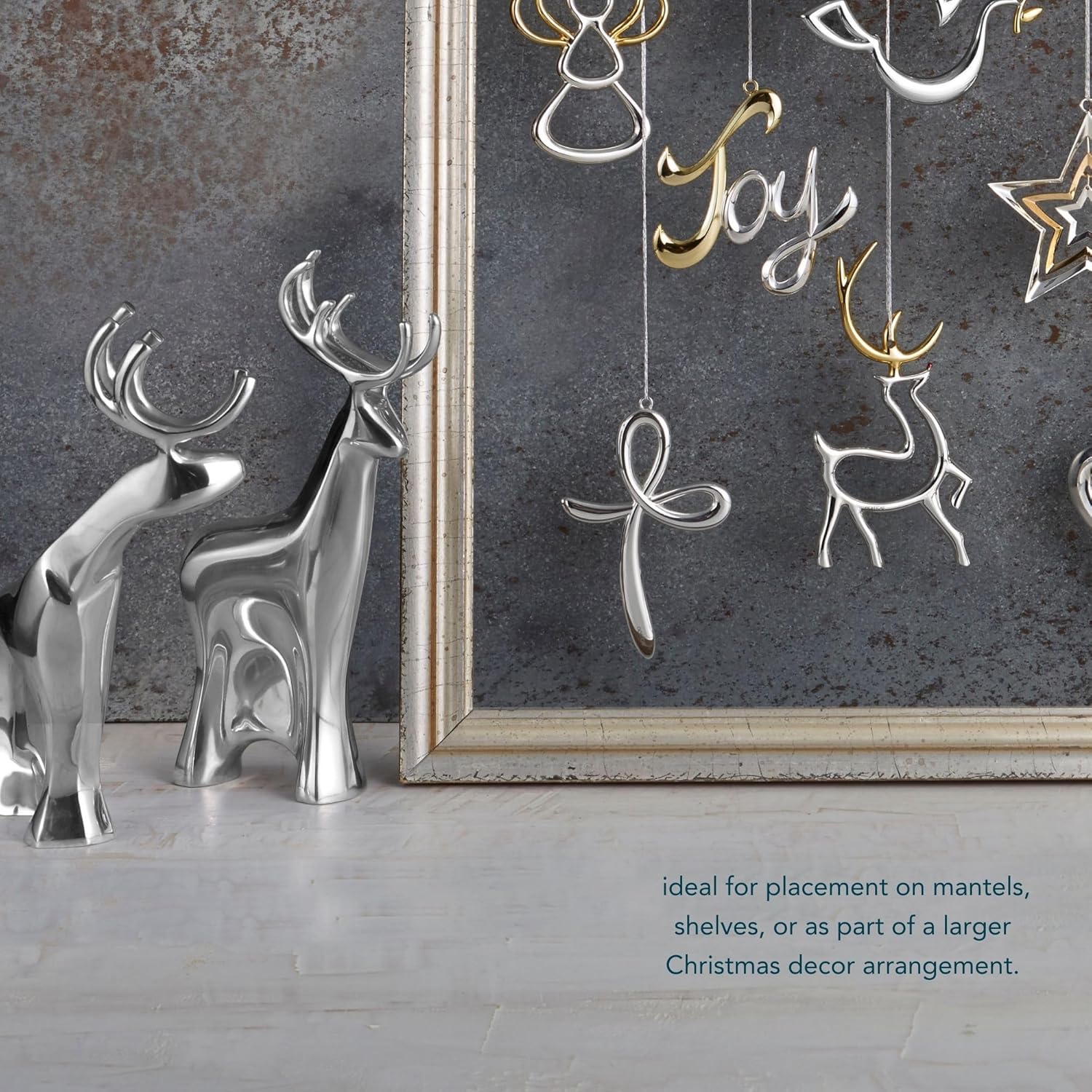 Nambé Dasher Reindeer Set – Elegant Alloy Reindeer Figurines, Modern Holiday Decorations for Mantel, Shelf or Tabletop Display, Pair with Sleigh Scene, 7” x 10” Collectible Seasonal Decor
