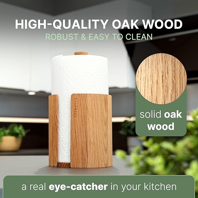 WALDWERK Design Paper Towel Holder Out of Oak Wood - Kitchen Towel Holder for All Standard Kitchen Rolls - Wooden Paper Towel Holder for Countertop - Papertowel Holder for Kitchen
