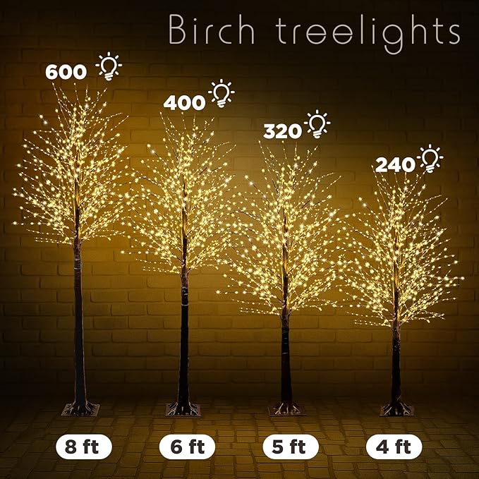 Baquler 8 Pack Lighted Birch Tree - Halloween LED Light Brown Birch Tree Decoration for Christmas Holiday Fall Winter Party Decor, Indoor & Outdoor (4 5 6 8 ft)
