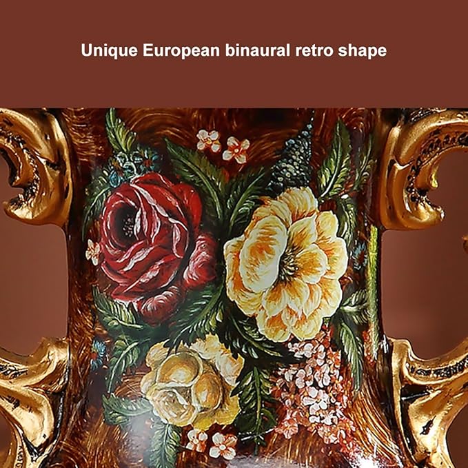 Artificial Vintage Flower Arrangement Vase Set European Golden Resin Vase Fake Flower Decor Wedding Party