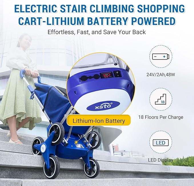Stair Climbing Cart,Electric Shopping Carts for Groceries,Foldable Grocery Utility Trolley Cart with Wheels, Powered Collapsible Shopping Cart for Seniors, Stairs