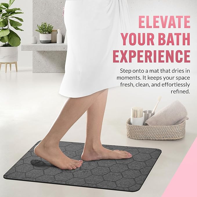 Striver Stone Bath Mat Diatomaceous Earth Stone Shower Mat Bathroom Dark Grey