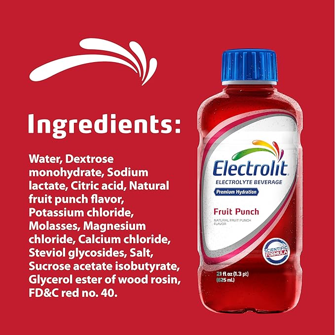 Electrolit, Electrolyte Beverage, Fruit Punch, 21 Fl Oz bottle (Pack of 12)