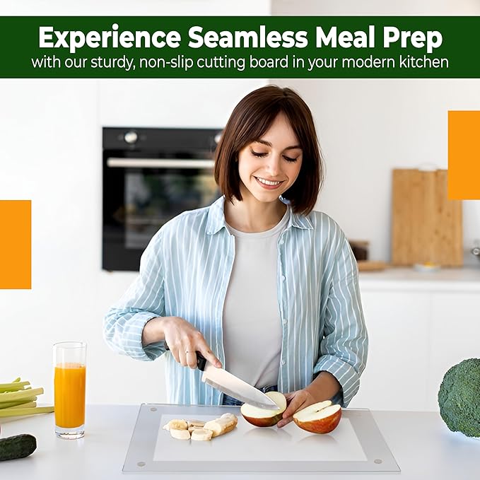 Acrylic Cutting Board with Counter Lip – Clear Cutting Board with Storage Hangers – Non-Slip Countertop Protector with Dual-Sided Tape – Textured Center for Extra Grip – Chopping Boards for Kitchen