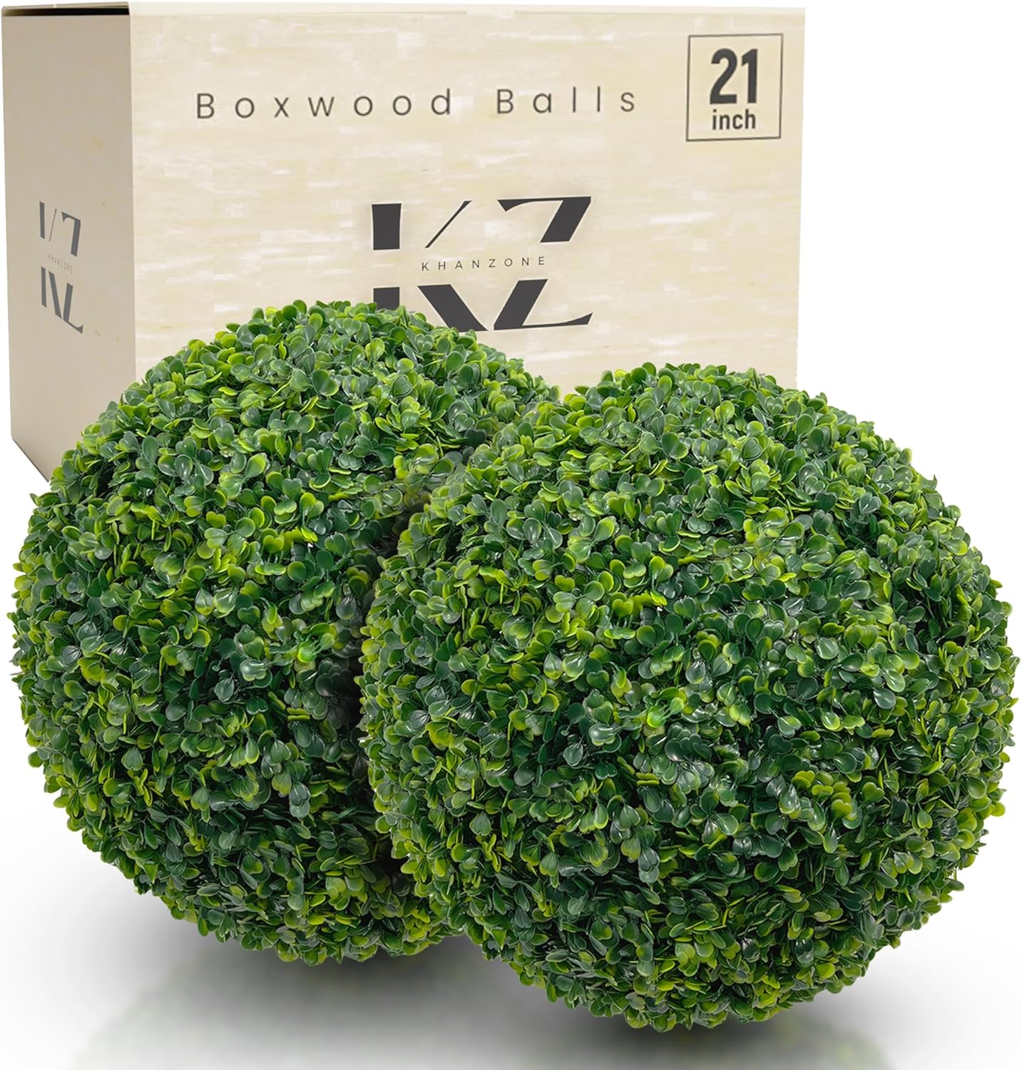 Faux Topiary Boxwood Plant – 2 Pieces 21 Inch Artificial Boxwood Topiary Plant Balls for Indoor & Outdoor Decorations, UV Resistant Decorative Boxwood Garden Spheres (Assembly Required)