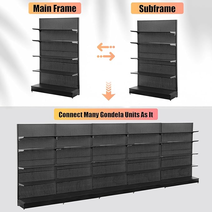 Eastern Tree Pegboard Display Stand, 4x6.5 Feet Gondola Retail Shelving Wall Display for Convenient Grocery Office Supply or Retail Stores, Standing Peg Board Display Rack with 30 Hooks