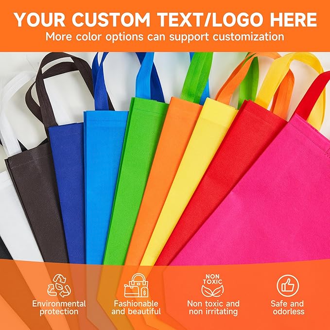 METAPRINT 100 Pcs Custom Non-woven Bags with Handle, Custom Tote Bags Bulk, Personalized Reusable Grocery Bags, Shopping Bags, Customized Promotional Item Totes for Business Activities, Store