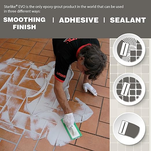 The Tile Doctor Starlike EVO - Litokol Epoxy Grout for Tile, Ideal for Home Office Decor & Bathroom Tile, Glitter Paint Room Decoration - 100 Bianco Assoluto Classic Collection 2.5 kg - 5.5 lbs