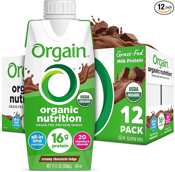 Orgain Organic Nutritional Protein Shake, Creamy Chocolate Fudge - 16g Grass Fed Whey Protein, Meal Replacement, 20 Vitamins & Minerals, Fruits & Vegetables, Gluten Free, Non-GMO, 11 Fl Oz (12 Pack)