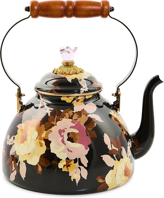 MACKENZIE-CHILDS Wild Rose Brown 3 Quart Tea Kettle
