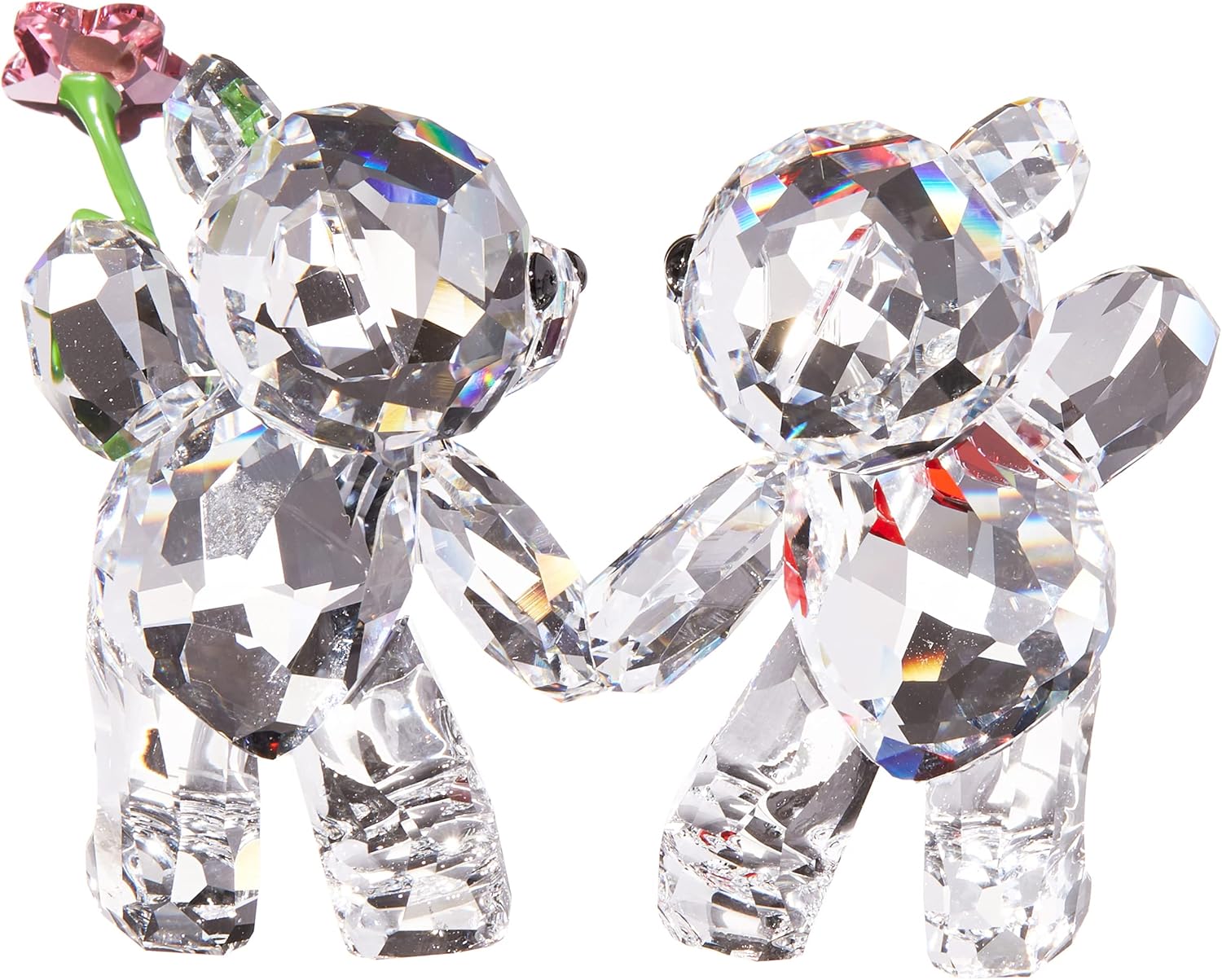 SWAROVSKI Kris Bears Happy Together Figurine Set, Clear Swarovski Crystal with a Red Heart and Pink Flower Accent, Part of the Swarovski Kris Bears Collection