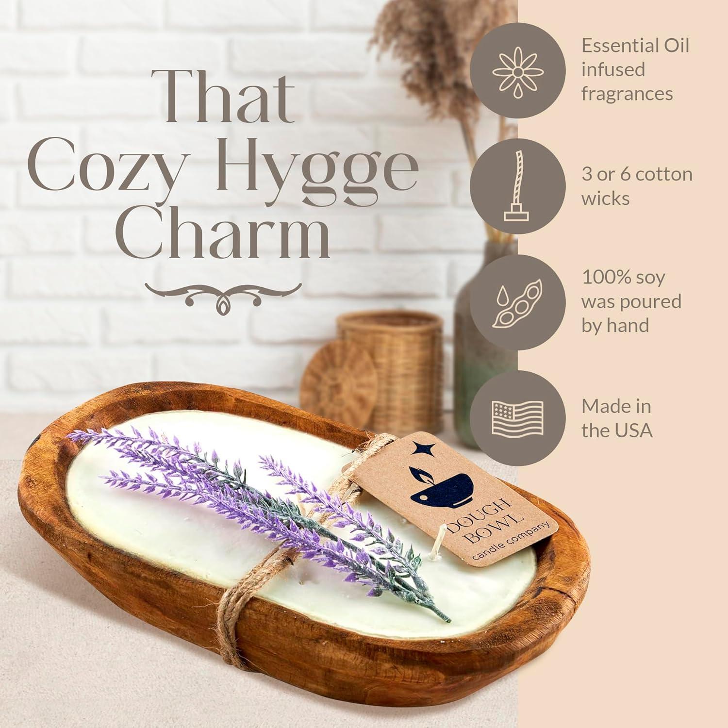 Dough Bowl Candle Co. Pumpkin Spice Soy Candle - 3 Wick Rustic Farmhouse Coffee Table Decor, Odor Eliminator in Wooden Bowls, 20 Ounce Wooden Dough Bowl Candle, All-Natural Gifts for Women and Men