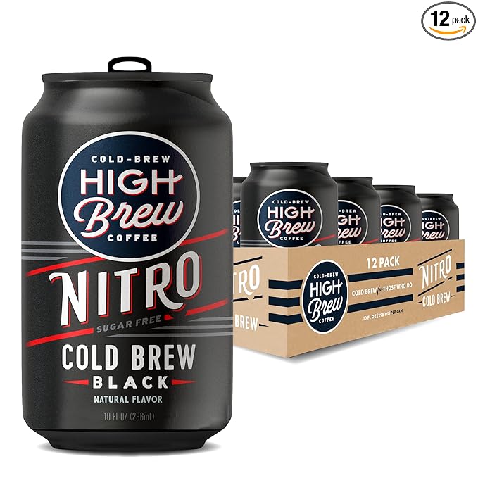 High Brew Coffee, Nitro Black, Cold Brew Coffee, Sugar Free, Dairy Free, 10 Fl Oz, Ready-To-Drink (Pack of 12)