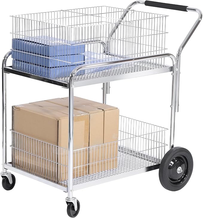 Mail Office File Cart, 400lb Capacity Heavy Duty Steel File Organizer Cart, 2 Shelf Basket Wire Office File Cart for Offices, Home, Grocery, Warehouse