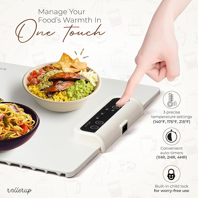 Electric Food Warming Mat - Portable Silicone Tray w/Fast Heating, Best Kitchen Gadget to Keep Food Warm for Parties, Buffets, Serving, & Thawing - Silicone Accessories Included